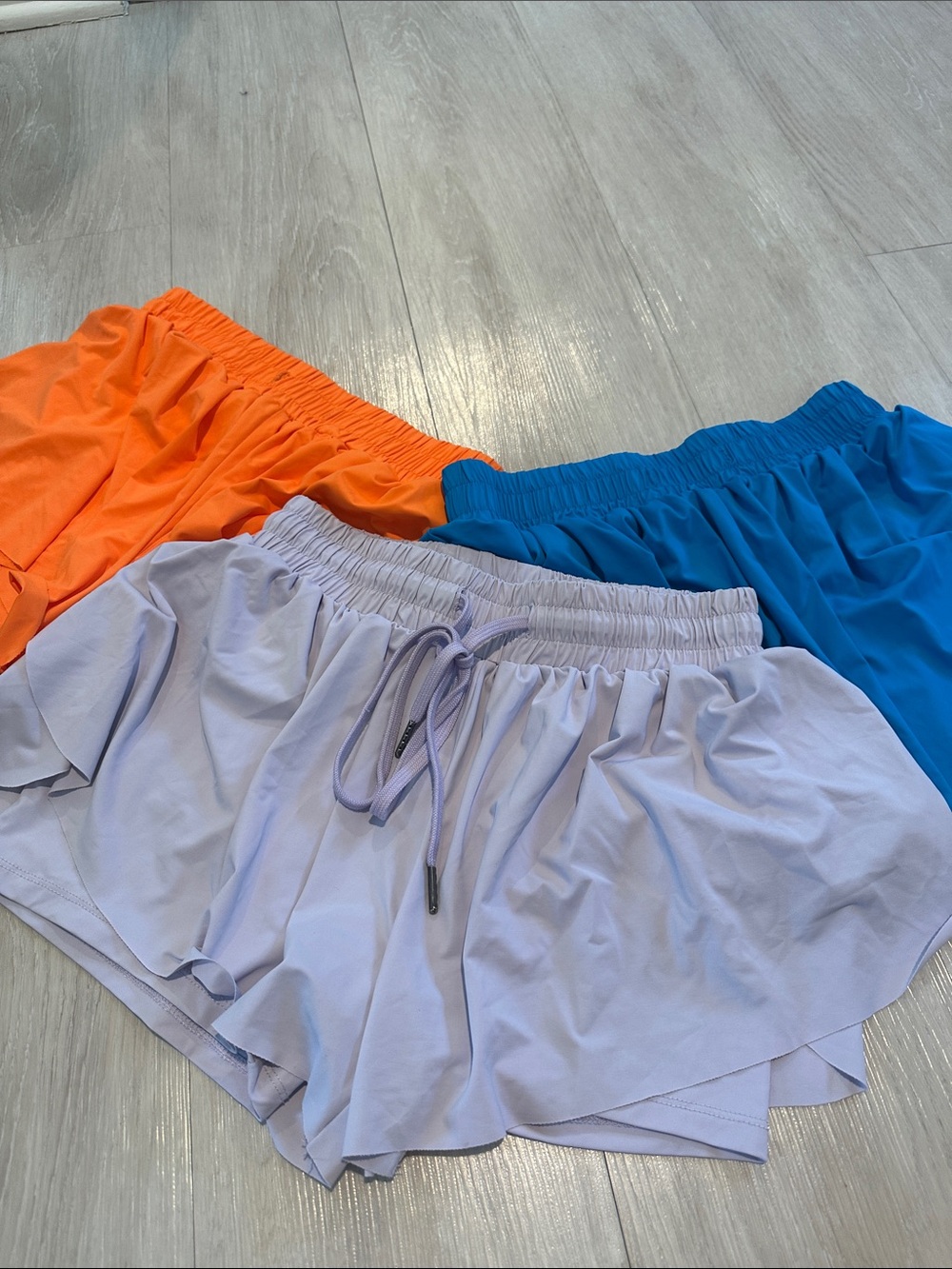 Lot of 3 Women's Active Elastic-Waist Shorts - Orange , lavender & Blue - Picture 1 of 5